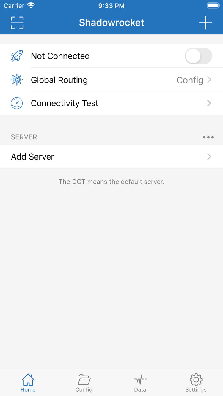 Shadowrocket 的 Home 首页界面
